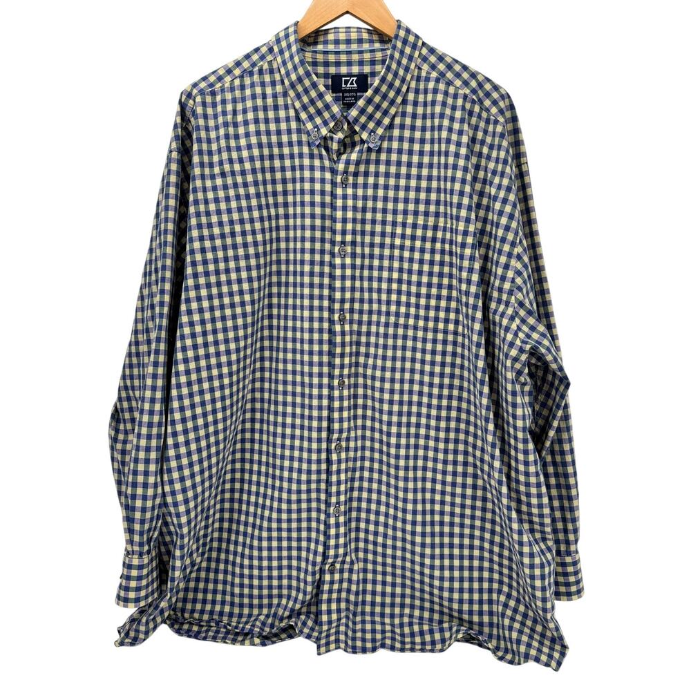 Cutter & Buck Shirt Mens 3XB Blue Yellow Check Button Down Long‎ Sleeve Cotton